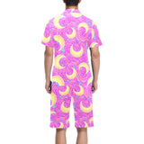 Moon pink rose background Men's V-Neck Short Pajama Set
