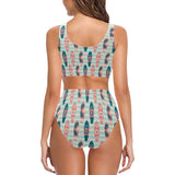 Surfboard Pattern Print Design 02 Chest Bowknot High Waisted Bikini Swimsuit