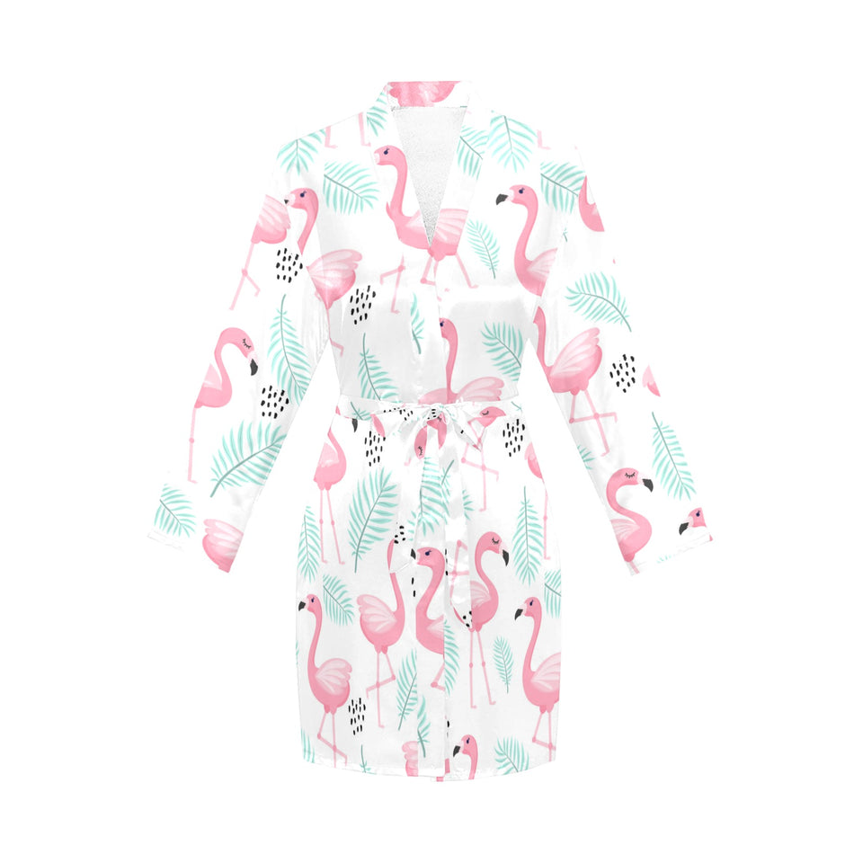 Cute flamingo pattern Women's Long Sleeve Belted Night Robe