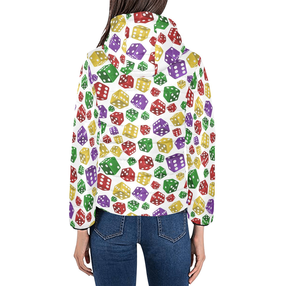 Dice Pattern Print Design 03 Women's Padded Hooded Jacket