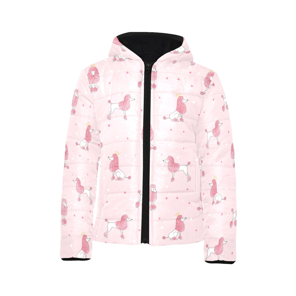Poodle dog pink color theme Kids' Boys' Girls' Padded Hooded Jacket