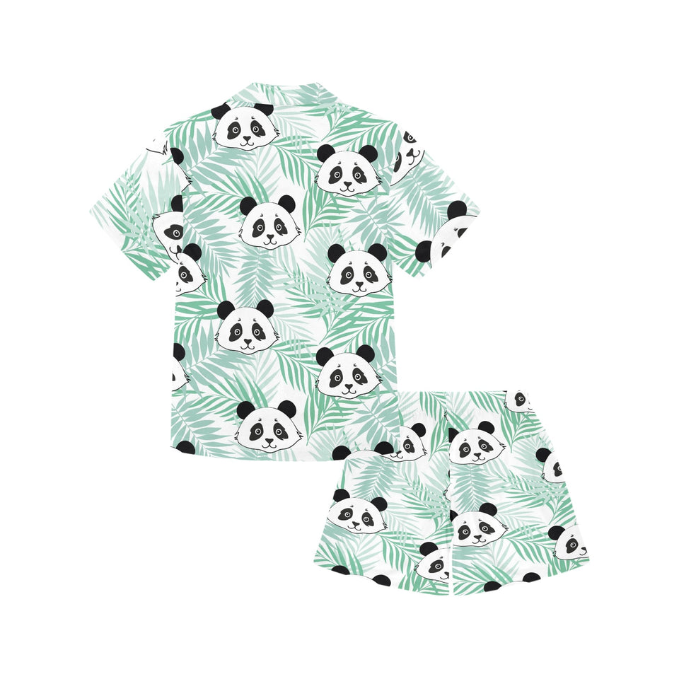 Panda pattern tropical leaves background Kids' Boys' Girls' V-Neck Short Pajama Set