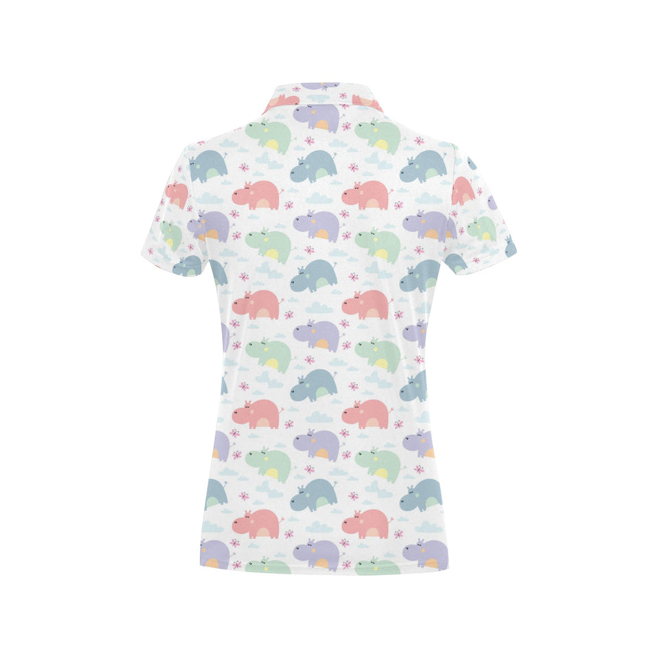 Hippopotamus Pattern Print Design 03 Women's All Over Print Polo Shirt
