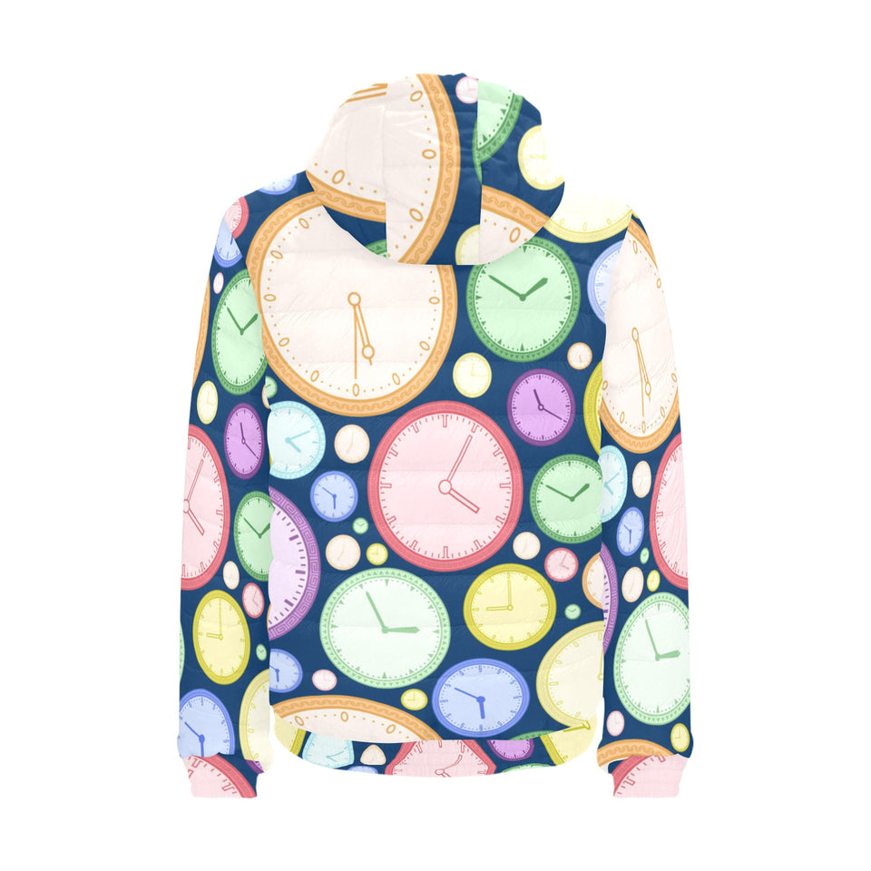 Colorful clock background Men's Padded Hooded Jacket
