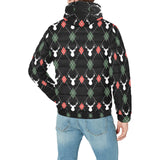 Deer Christmas new year pattern argyle Men's Padded Hooded Jacket