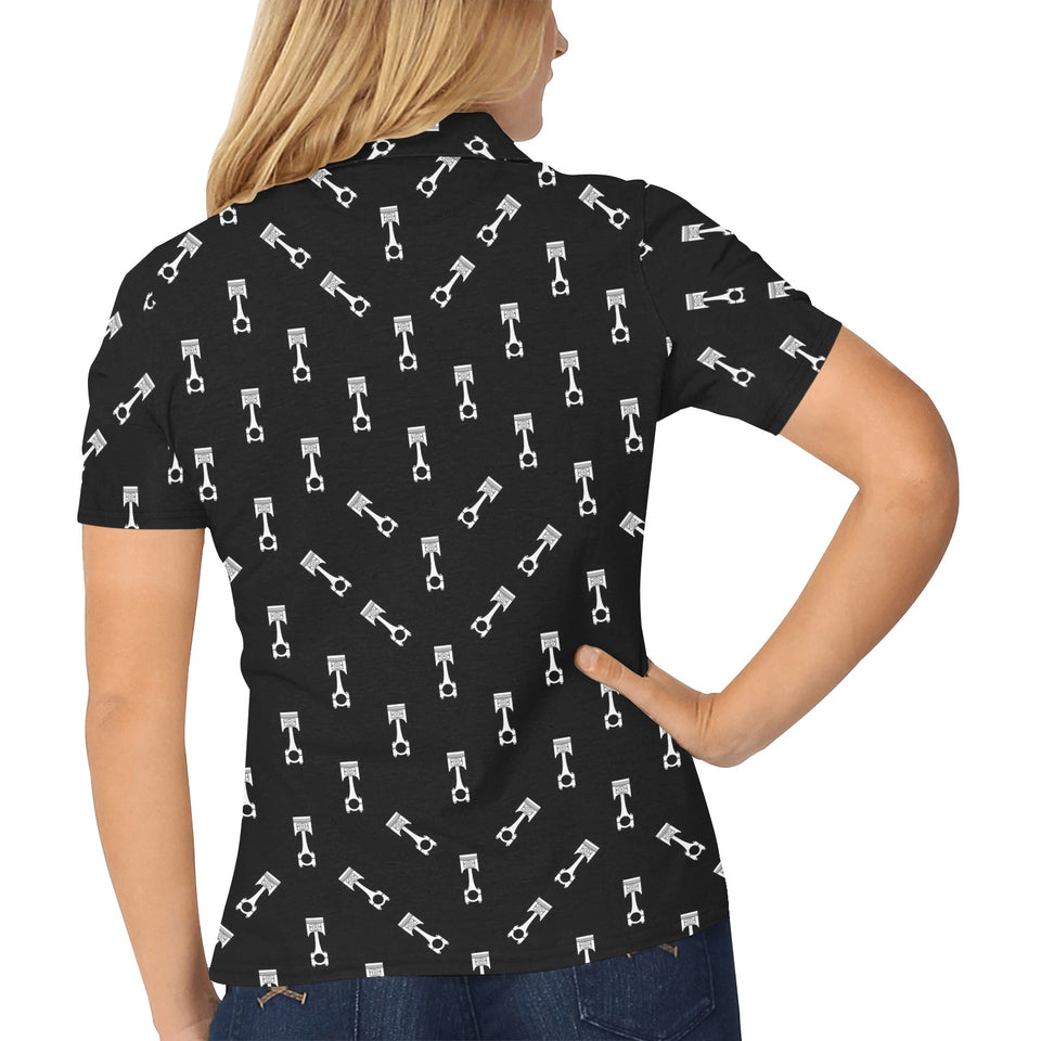 Engine Piston Black Theme Pattern Print Design 03 Women's All Over Print Polo Shirt