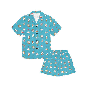 Jack Russel Pattern Print Design 03 Kids' Boys' Girls' V-Neck Short Pajama Set