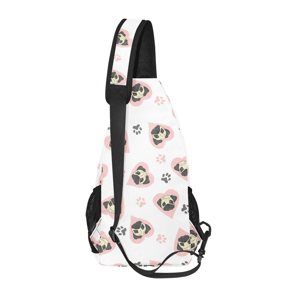Cute pugs pink heart paw pattern All Over Print Chest Bag