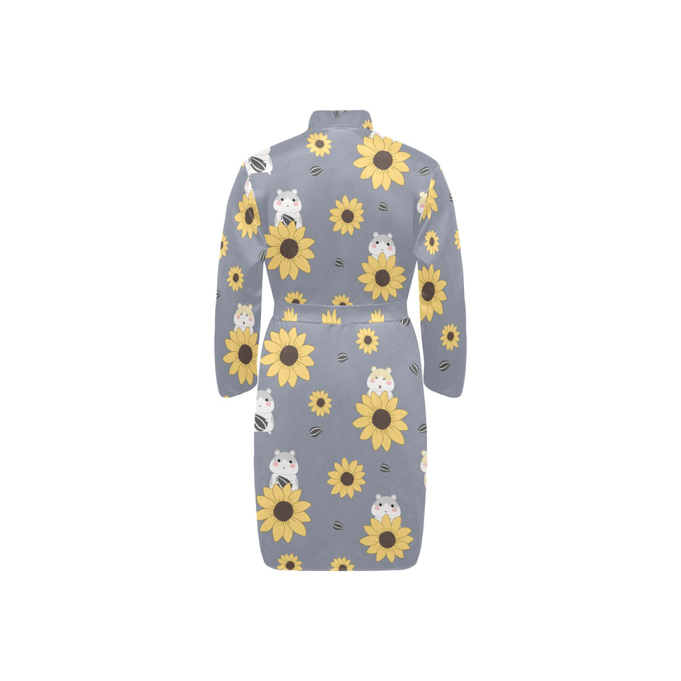 Cute hamster sunflower pattern background Men's Long Sleeve Belted Night Robe