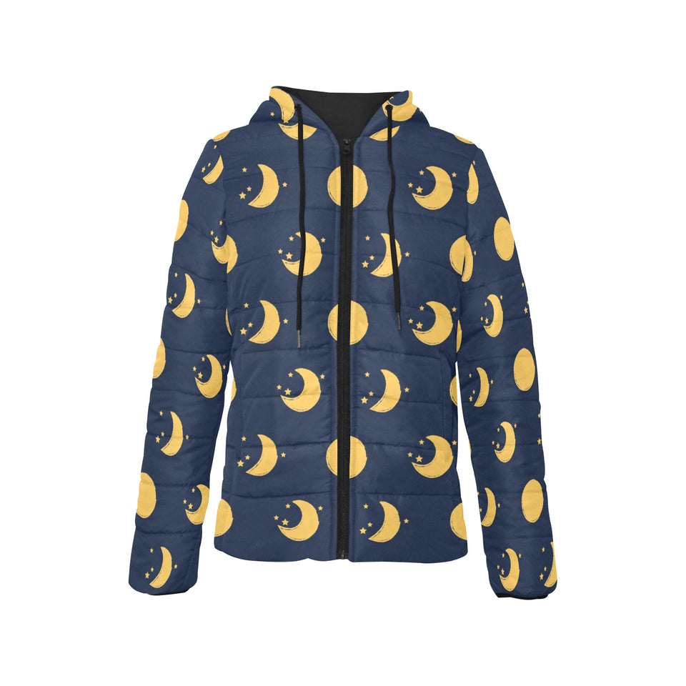 Moon star pattern Women's Padded Hooded Jacket