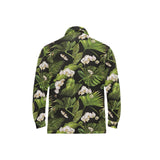 White orchid flower tropical leaves pattern blackg Men's Long Sleeve Polo Shirt