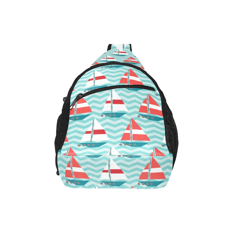 Red White sailboat wave background All Over Print Chest Bag