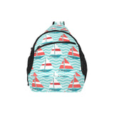 Red White sailboat wave background All Over Print Chest Bag