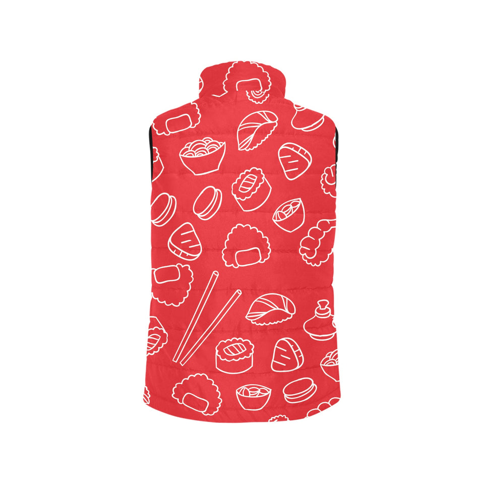 sushi pattern red background Women's Padded Vest