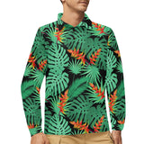 heliconia flower palm monstera leaves black backgr Men's Long Sleeve Polo Shirt
