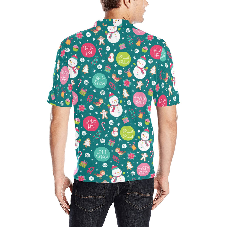 Snowman bird decorative elements christmas pattern Men's All Over Print Polo Shirt