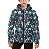 Skull flower roses leave pattern Kids' Boys' Girls' Padded Hooded Jacket