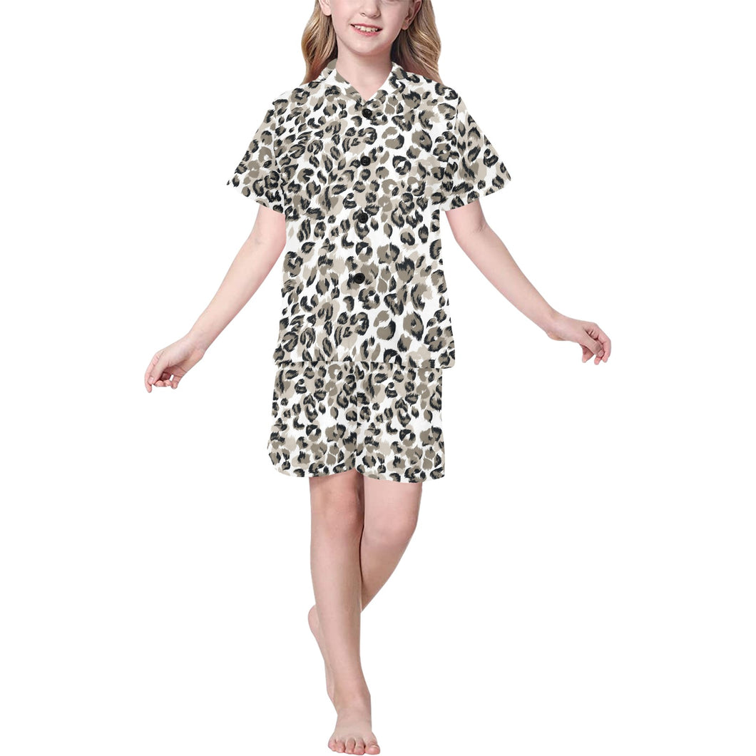 Leopard skin print pattern Kids' Boys' Girls' V-Neck Short Pajama Set