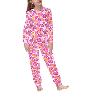 Hibiscus Pattern Print Design 01 Kids' Boys' Girls' All Over Print Pajama Set