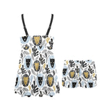 Lion Pattern Print Design 05 Chest Sexy Pleated Two Piece Swim Dress