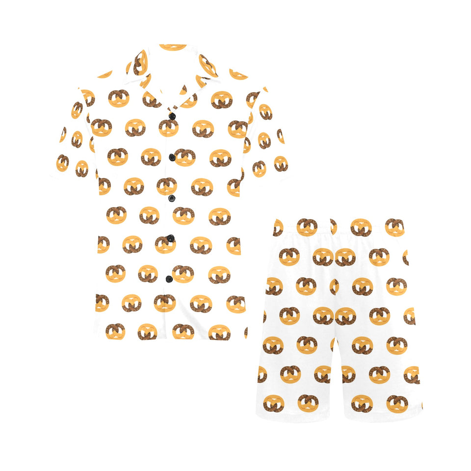 Pretzels Pattern Print Design 02 Men's V-Neck Short Pajama Set
