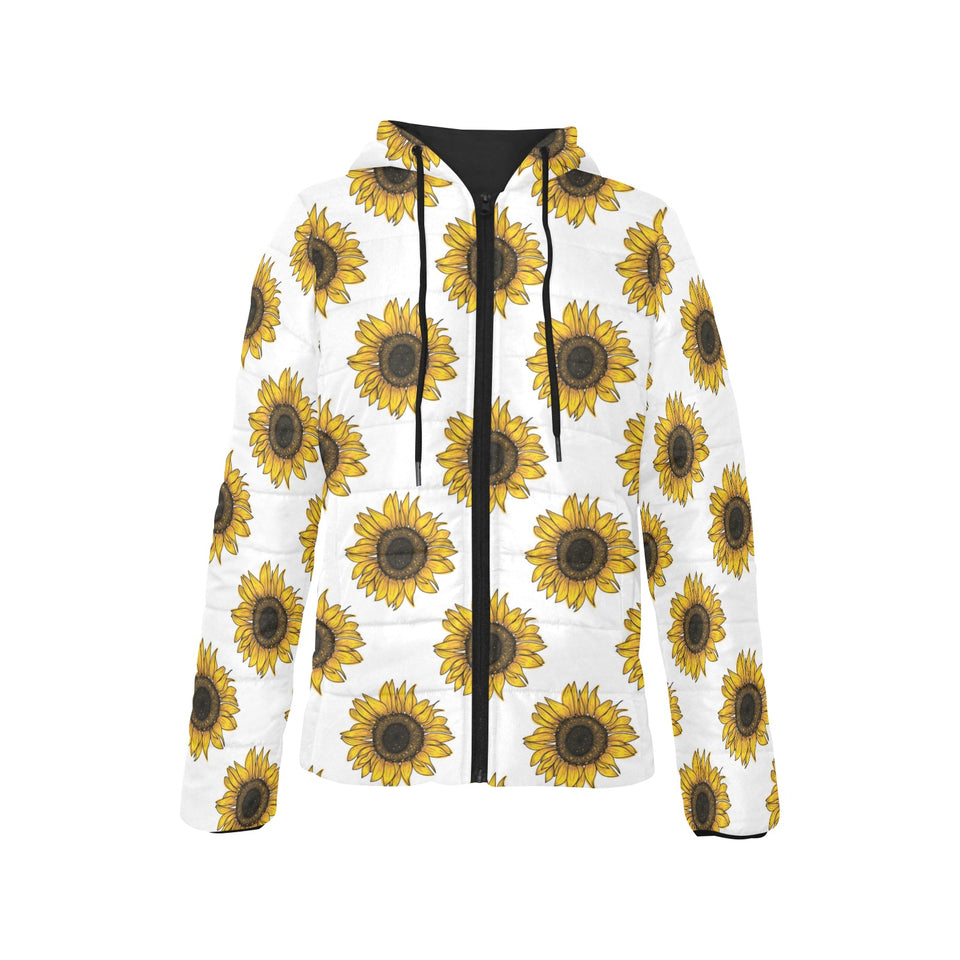 sunflowers design pattern Women's Padded Hooded Jacket