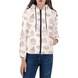 Cakes pies tarts muffins and eclairs purple bluebe Women's Padded Hooded Jacket