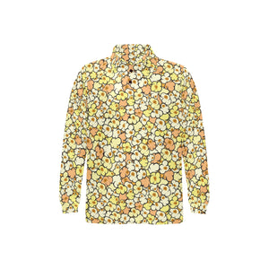 Popcorn Pattern Print Design 03 Men's Long Sleeve Polo Shirt