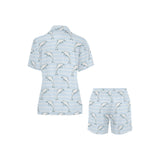 Dolphin blue striped background Women's V-Neck Short Pajama Set