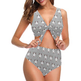 Bull Terrier Pattern Print Design 05 Chest Bowknot High Waisted Bikini Swimsuit