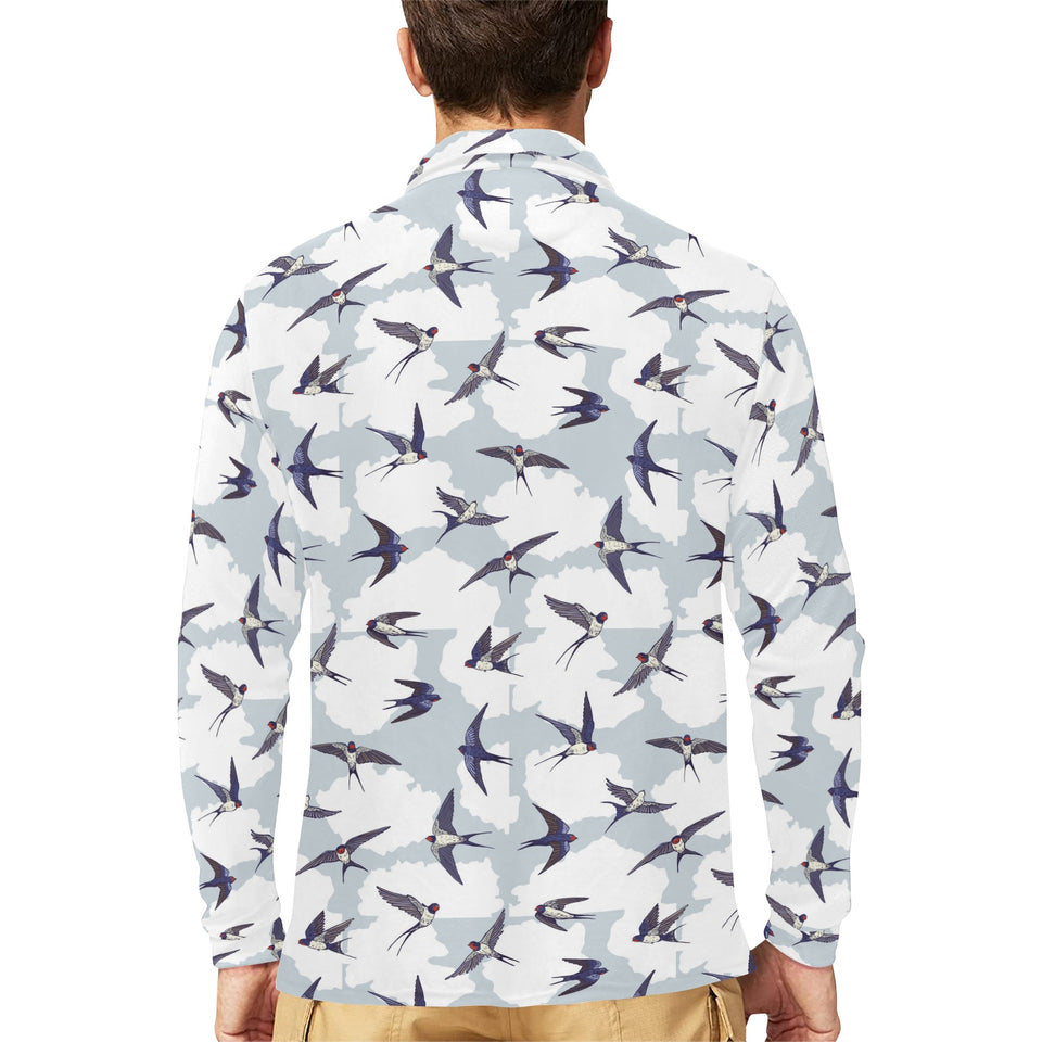 Swallow Pattern Print Design 05 Men's Long Sleeve Polo Shirt