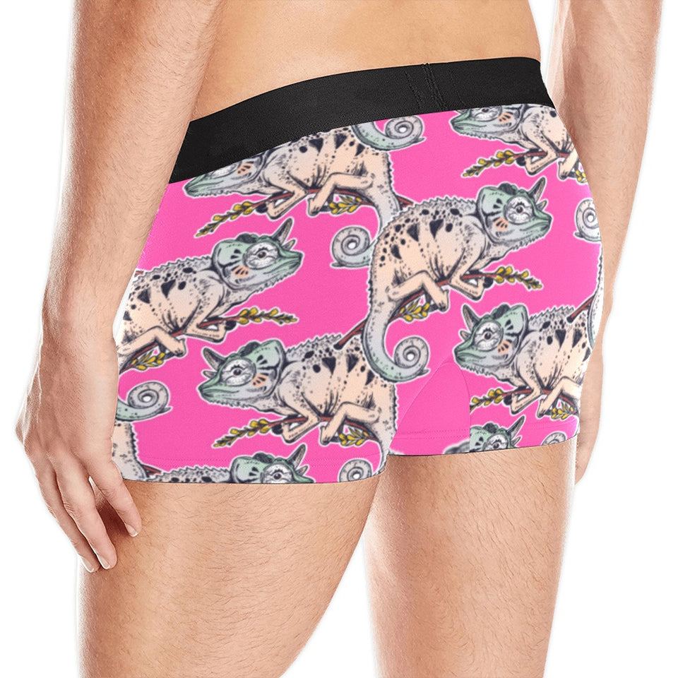 Chameleon lizard pattern pink background Men's All Over Print Boxer Briefs Men's Underwear