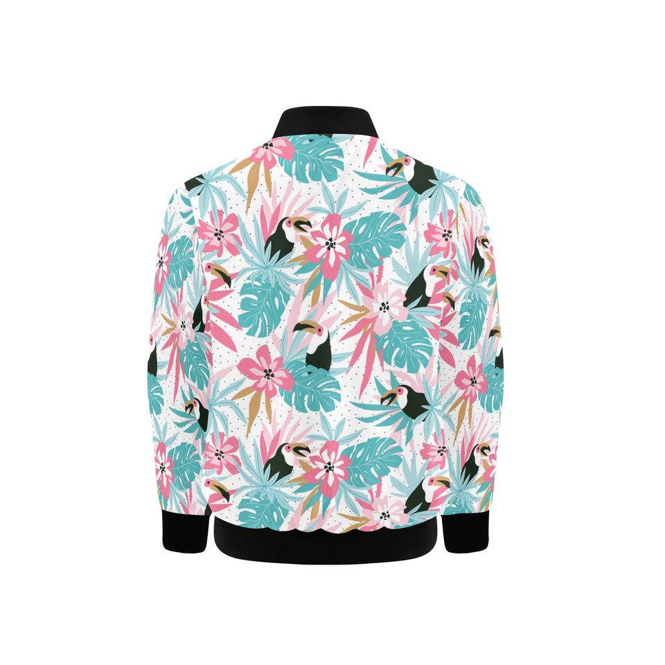 Toucan tropical flower leave pattern Kids' Boys' Girls' Bomber Jacket
