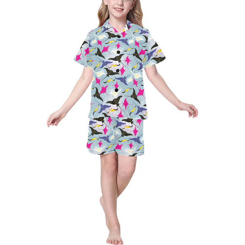 Stingray Pattern Print Design 01 Kids' Boys' Girls' V-Neck Short Pajama Set