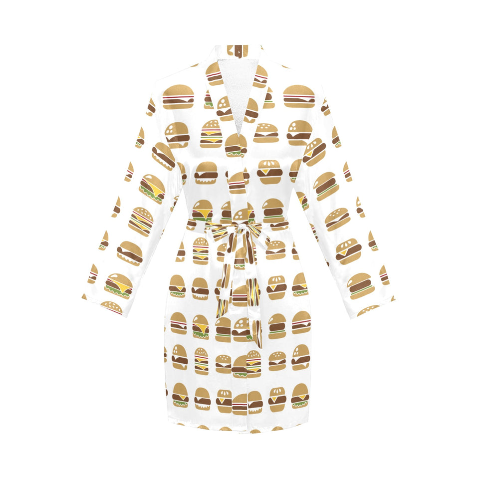 Hamburger Pattern Print Design 02 Women's Long Sleeve Belted Night Robe