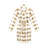 Hamburger Pattern Print Design 02 Women's Long Sleeve Belted Night Robe