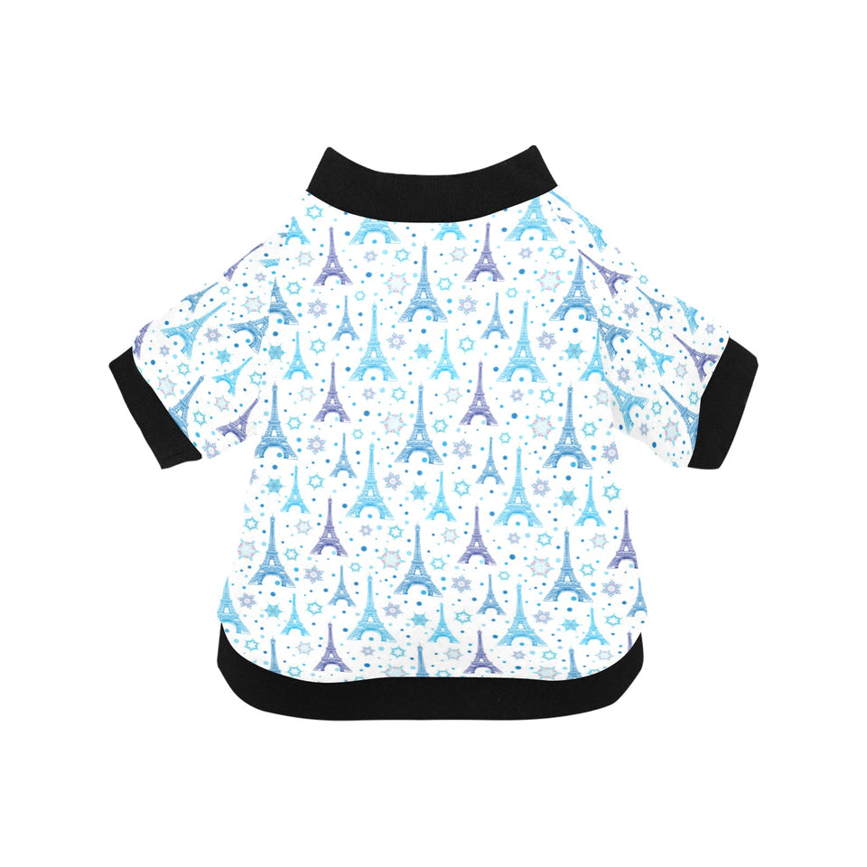 Blue Eiffel Tower Theme Pattern Print Design 01 All Over Print Pet Dog Round Neck Fuzzy Shirt