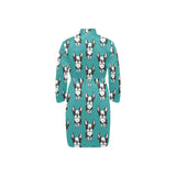 Hand drawn boston terrier dog pattern Men's Long Sleeve Belted Night Robe