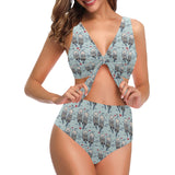 Lovely Sea Otter Pattern Chest Bowknot High Waisted Bikini Swimsuit
