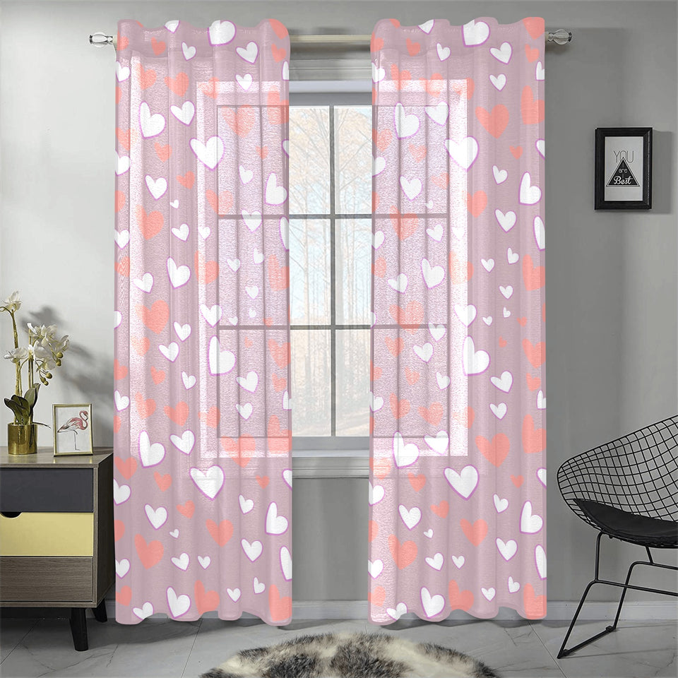coral white heart pattern Gauze Curtain