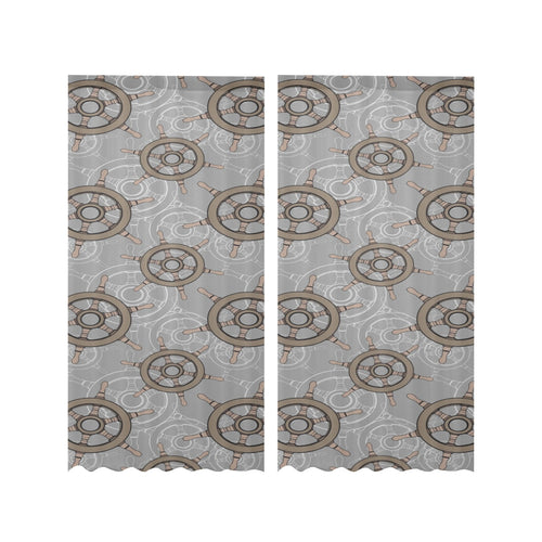 nautical wood steering wheel pattern Gauze Curtain