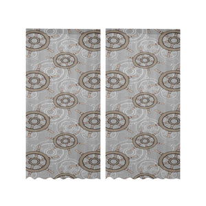 nautical wood steering wheel pattern Gauze Curtain