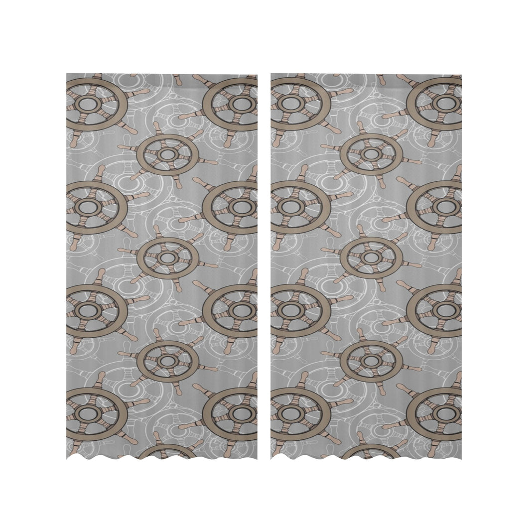 nautical wood steering wheel pattern Gauze Curtain