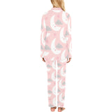 Cute moon cloud star pattern pink dot background Women's Long Pajama Set