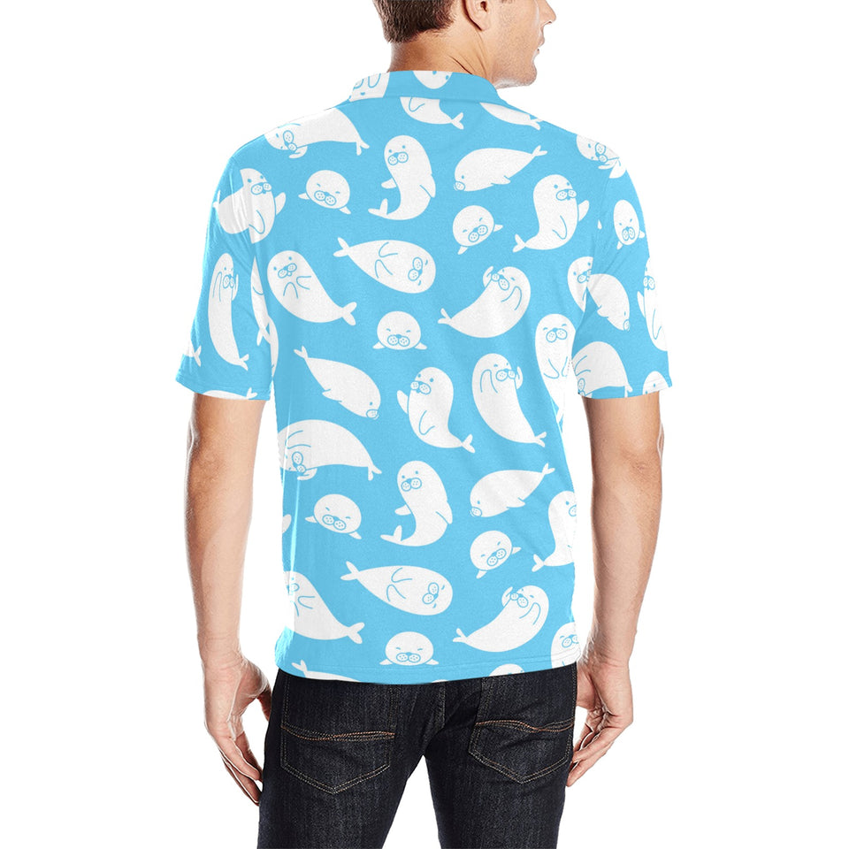 Cute white sea lion seals pattern Men's All Over Print Polo Shirt