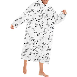 Music Notes Pattern Print Design 04 Blanket Robe with Sleeves