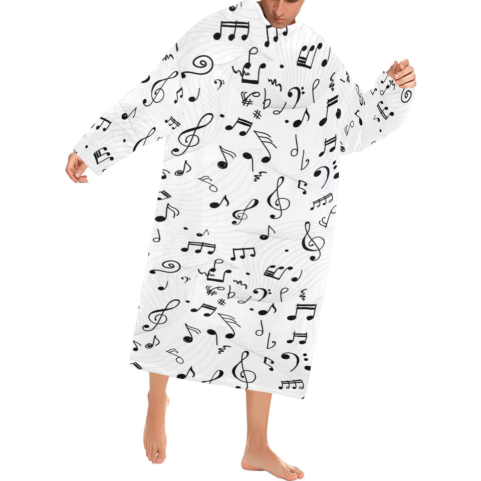 Music Notes Pattern Print Design 04 Blanket Robe with Sleeves