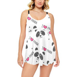 Hand Drawn faces of pandas pattern Chest Sexy Pleated Two Piece Swim Dress