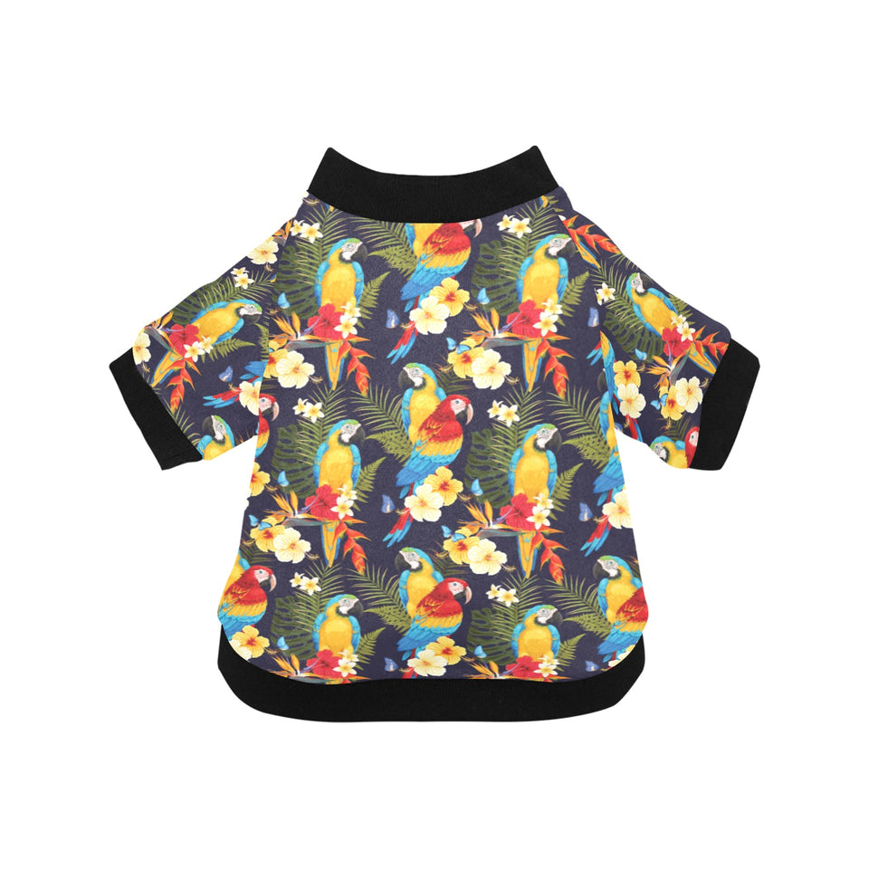 Colorful parrot flower pattern All Over Print Pet Dog Round Neck Fuzzy Shirt
