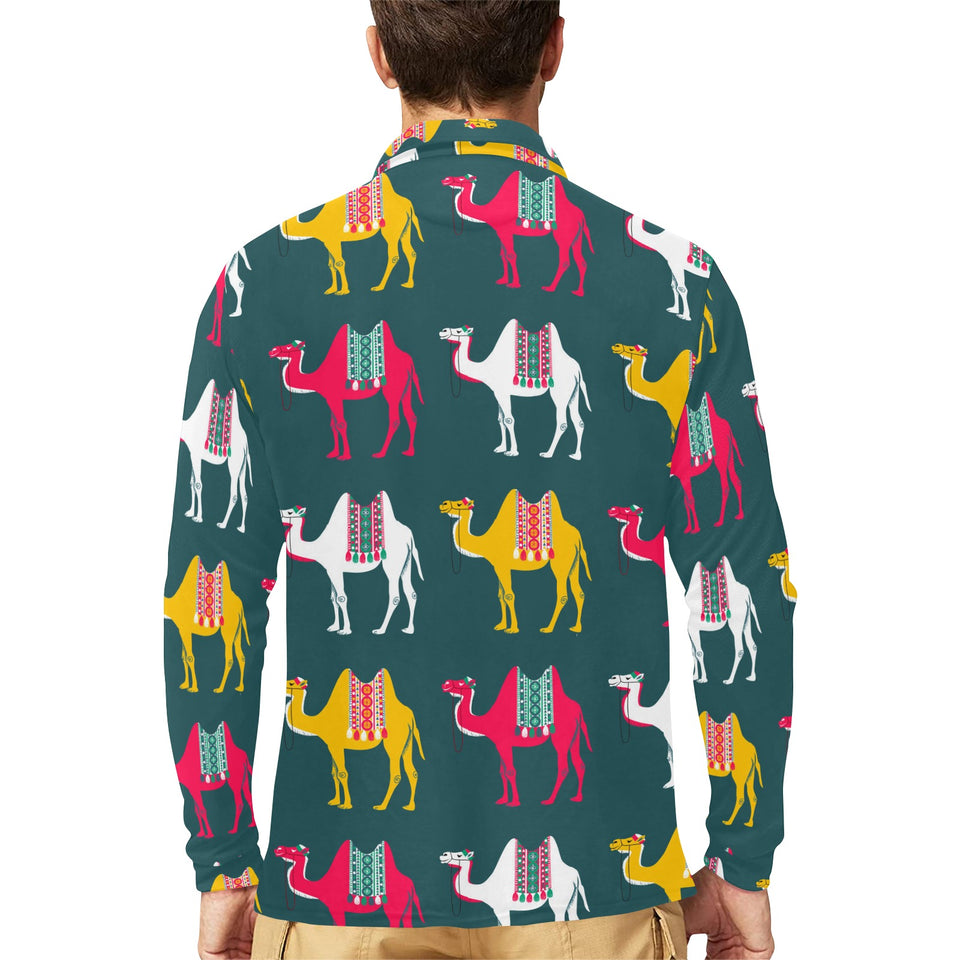 Camel pattern Men's Long Sleeve Polo Shirt